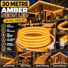 30 Metre 220v Amber Neon Led 8x16 Mm Ultra Parlak Ip65 Suya Dayanıklı Fişli Tak Çalıştır Montaj Aparatları Dahil