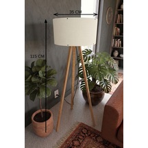 3 Ayaklı Tripod Lambader Krem Kumaş Başlık