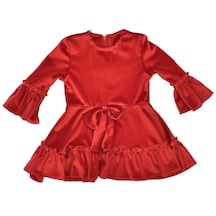 Feyza Kız Çocuk Kırmızı Kadife Fiyonklu Elbise