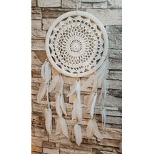 Düş Kapanı Makrome Dreamcatcher Ekru Kuş Tüyü Rüya Kapanı Duvar Süsü Elişi