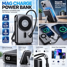 Samsung Galaxy S25+ Uyumlu 10000 Mah Manyetik Kablosuz Powerbank 22.5w Hızlı Şarj, Standlı Ve Dijital Göstergeli Siyah