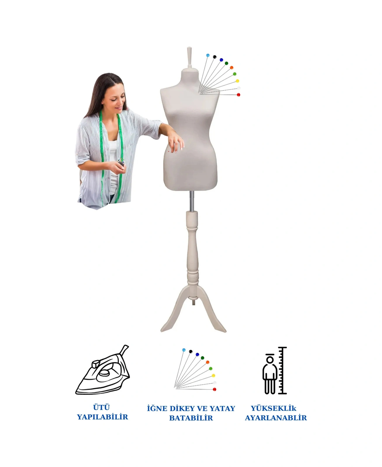 Beyaz Kumaşlı 36 İle 46 Beden Aralığı Terzi Mankeni Prova Mankeni