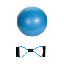 55 Cm Fitilli Pilates Topu + Sünger Saplı Şeklinde Direnç Lastiği Seti