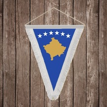 Kosova Cumhuriyeti Beyaz Saçaklı Üçgen Flama Bayrak Hatıra Flama Diğer
