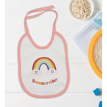 Bk Kids Summer Vibes Tasarımlı Pembe Bebek Mama Önlüğü-2 Pembe
