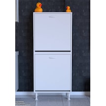 60x138x32,5 Cm Gizli 2 Göz Minimalist Akıllı Sepetli Çok Amaçlı Dolap Mutfak Dolabı Beyaz