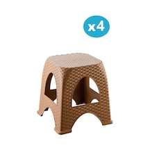 Omnipazar Sy-4667 Plastik Hasır Tabure Küçük Boy 4'lü Set Kahverengi