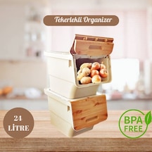 Motek Patetes Soğan Sepeti Oyuncak Kutusu Tekerlekli Organızer Çok Amaçlı Kutu 2x12lt-bambu+krem