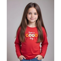 Fyk Kids Kız Çocuk Good Yazı Baskılı Yuvarlak Yaka Sweatshirt Kırmızı