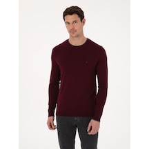 Cacharel Bordo Slim Fit Pamuk Karışımlı Bisiklet Yaka Triko Kazak Kırmızı