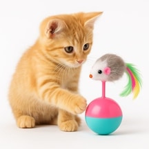 Kedi Oyuncağı Devrilmez Denge Topu Ve Tüy Kuyruklu Fare Hareketli Interaktif Kedi Topu Yavru Ve Yetişkin Kediler İçin 14 Cm X 8 Cm 1 Adet