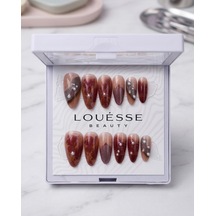 Louésse Mocha Pearl Takma Tırnak 12 Li Kahve Mermer Desenli İnci Detaylı Soft Luxe Nail