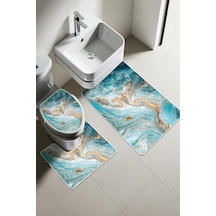 Modern Desenli Dijital Baskı 3 Lü Banyo Paspas Takımı Yıkanabilir Kaymaz Tabanlı Klozet Takımı Klz0052 Renkli