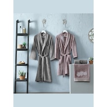 Taç Soft Bambu Aile Bornoz Seti Mild Mürdüm-Gri Gri - Mürdüm