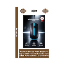 Premium Mouse Optik Sessiz Ve Ergonomik Tasarım Kablolu Fare Tm06 Mavi Günlük Aksesuar Ofis