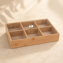6 Bölmeli Bambu Organizer Kutusu, Şeffaf Kapaklı Çay Ve Takı Düzenleyici Diğer