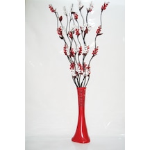 60 Cm Kırmızı Desenli Vazo 5 Kırmızı 5 Beyaz Üzüm Çiçek
