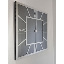 Ayna Denizi Silver Quare Smoked Model Gümüş Füme Renk 60 CM x 60 CM Dekoratif Aynalı Duvar Saati Gümüş