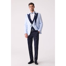 Ysf Erkek Açık Mavi Yelekli Kırlangıç Yaka Slim Fit Damatlık