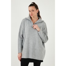 Lela Yarım Fermuarlı Onesize Triko Bayan Kazak 4616079Y Açık Gri