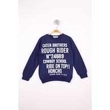 Toontoy Kids Toontoy Erkek Çocuk Relax Fit Bisiklet Yaka Baskılı Sweatshirt - 2 İplik Lacivert