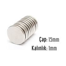 Neodyum Mıknatıs Silindir Çap 15mm , Kalınlık 1mm 10 Adet