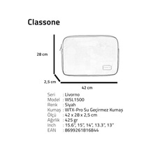 Wsl1500 Livorno Serisi 15.6'' Su Geçirmez Kumaş Ve Su Geçirmez Fermuar Notebook, Laptop, Taşıma Kılıfı -siyah
