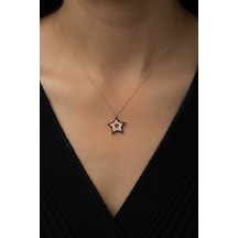 Papatya Silver Siyah Taşlı Yıldız Kontürlü Kolye Rose Gold Kaplama 925 Ayar Gümüş, UVPS100496