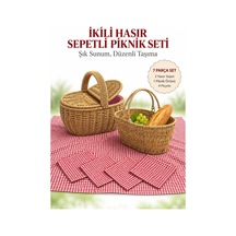 Piknik Seti 5 Parça + Oval Hasır Görünümlü 2 Adet Kapaklı Ve Kapaksız Sepet Krem