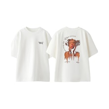 Thewert Albzyc Miracle Tasarım Sırt Baskılı Pamuk Beyaz Oversize T-shirt