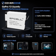 Lexroo Gopro Hero13 Black İle Uyumlu 1850mah Yüksek Kapasiteli Aksiyon Kamera Bataryası 3.89v 7.1wh Standart