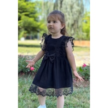 Kız Bebek Elbise Kız Çocuk Elbise Doğum Günü Parti Düğün Elbise Dantelli Kısa Kol Astarlı Elbise 001