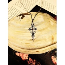 Gümüş Kaplama Siyah Ve Kırmızı Mineli Gotik Haç Kolye Çok REnkli