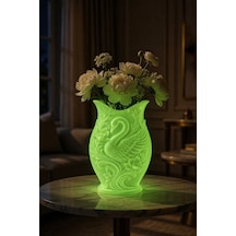 Kuğu Desenli Dekoratif Vazo 15 Cm 3d Baskılı Mat Dokulu Şık Masa Ve Raf Dekoru Neon