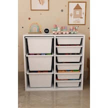 9 Sepetli 2 Bölmeli Oyuncak Dolabı Çok Amaçlı Oyuncak Dolabı Düzenleyici Organizer Beyaz