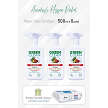 U Green Clean Meyve Sebze Temizleyici 3 x 500 ML + Sleepy Çamaşır Sulu Temizlik Havlusu 100'lü