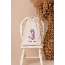 İsme Özel Kız Bebek Çocuk Kıyafet Kesesi 30x40 Cm %100 Pamuk Ham Bez İsim Baskılı Yıkanabilir Kişiye Özel Kese 2028kk Ekru