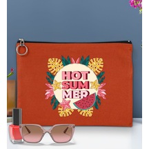 Bk Gift Yaz Temalı-8 Astarlı Kiremit Portföy Çanta 30x21cm, Baskılı El Çantası, Organizer Çanta Çok Renkli