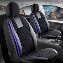 Bmw 5 Serisi 525 Lüx Yarı Deri Oto Koltuk Kılıfı Ön Arka Takım Chester Siyah Mavi