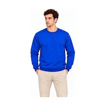 Erkek Bisiklet Yaka İçi Şardonlu 2 İplik Düz Uzun Kollu Regular Fit Sweatshirt - Mavi