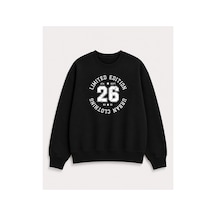 Herkesemoda Limited Edition Yazı Baskılı 2 İplik Şardonlu Bisiklet Yaka Sweatshirt Siyah