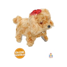 Sevimli Şapkalı Havlayan Yürüyen Pilli Peluş Oyuncak Köpek Gözleri Işıklı Peluş Hareket Eden Köpek Kahverengi