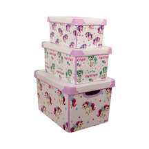Style Box Unicorn Desenli 3 Parça Dekoratif Saklama Kutusu Seti Çok Renkli