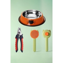 Kedi Köpek Mama Su Kabı + Tarak + Tırnak Makası Seti