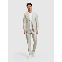Cacharel Açık Gri Slim Fit Yün Keten Karışımlı Mikro Desen Mono Yaka Takım Elbise