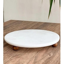 Çok Amaçlı Ahşap Top Ayaklı Yuvarlak Mermer Sunumluk/düzenleyici 28 Cm 28 Cm