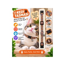 Kedi Tasması Turuncu Etnik Kilim Desenli Zilli Ayarlanabilir Klipsli Kumaş Kedi Boyun Tasması