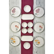 Kitchen Life 14 Parça 6 Kişilik Flowers Stackable Kahvaltı Takımı -  Lüx Kahvaltılık Sunum Seti Tabağı Beyaz