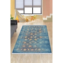 Mavi Modern Dokuma Pamuk Tabanlı Kaymaz Kilim Klm006n11