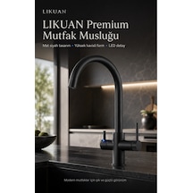 3 Yollu Mutfak Bataryası Sıcak Soğuk Ve Filtreli Su Bir Arada Led Göstergeli Tri-flow Kuğu Boynu Musluk Nkdp3212cp Siyah
